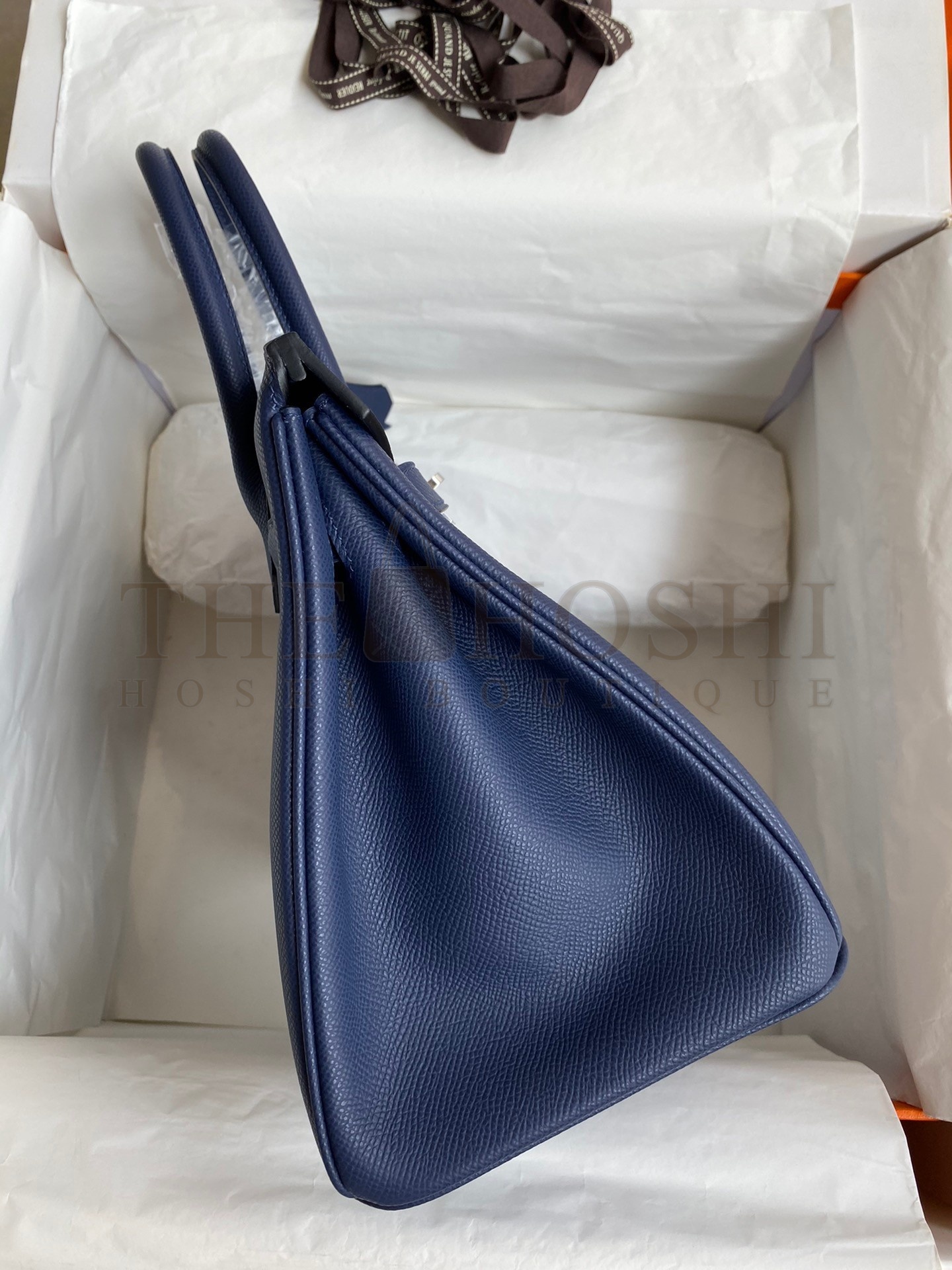 H**me5 Birkin 30 Retourne Handmade Bag In Blue Saphir Epsom Calfskin Master Quality