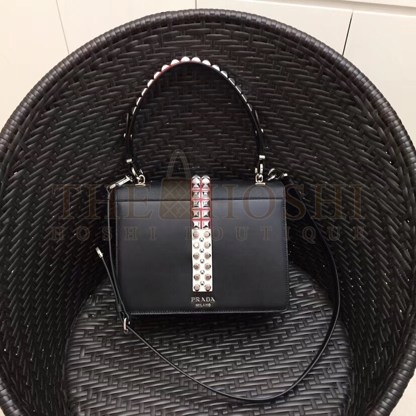 Pra*a Elektra Shoulder Bag In Black Calfskin Master Quality