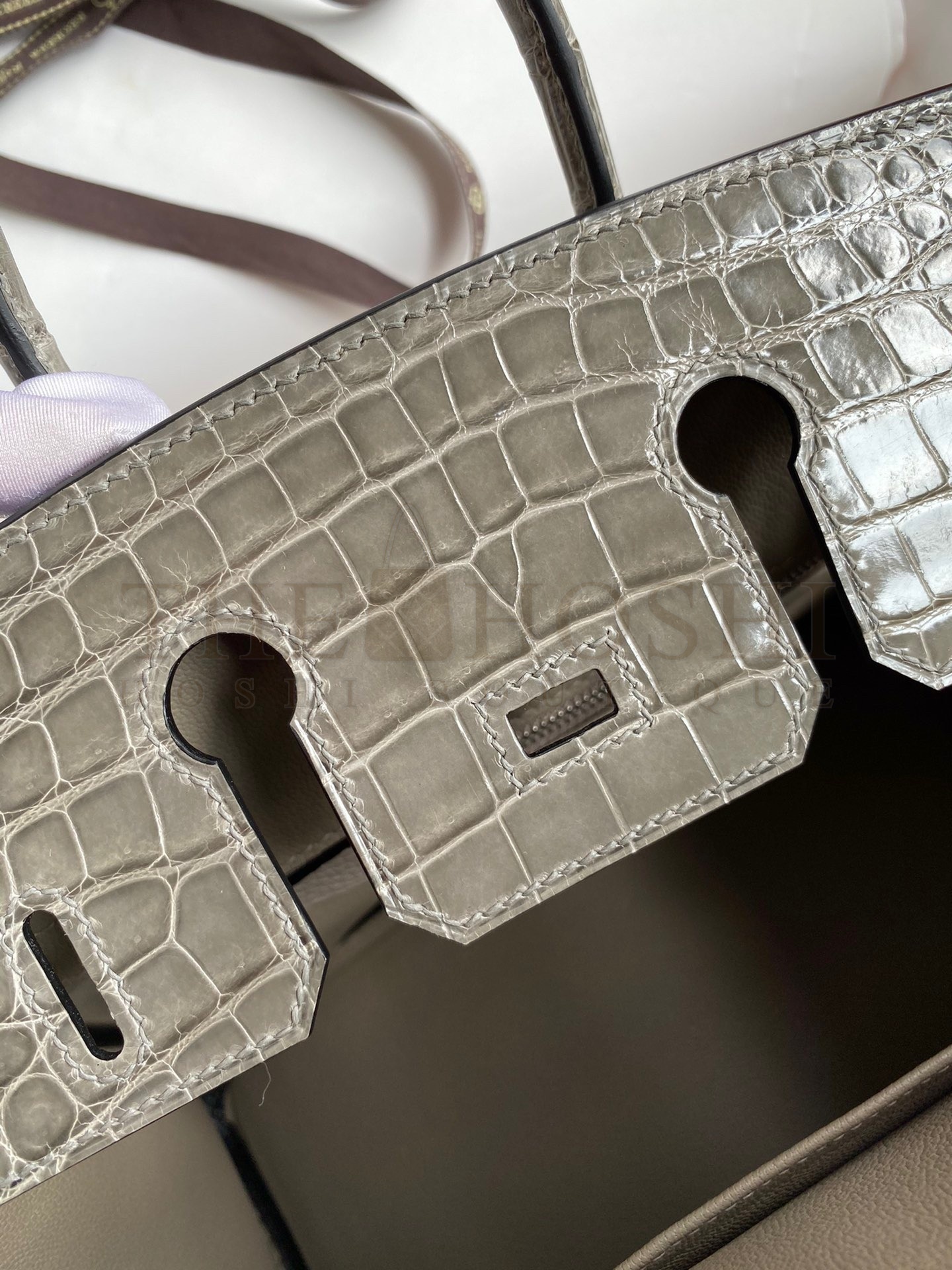 H**me5 Touch Birkin 25 Bag In Gris Asphalt Shiny Niloticus Crocodile Skin Master Quality