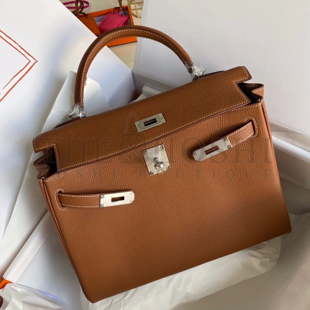 H**me5 Kelly Retourne 32 Handmade Bag In Gold Clemence Leather Master Quality