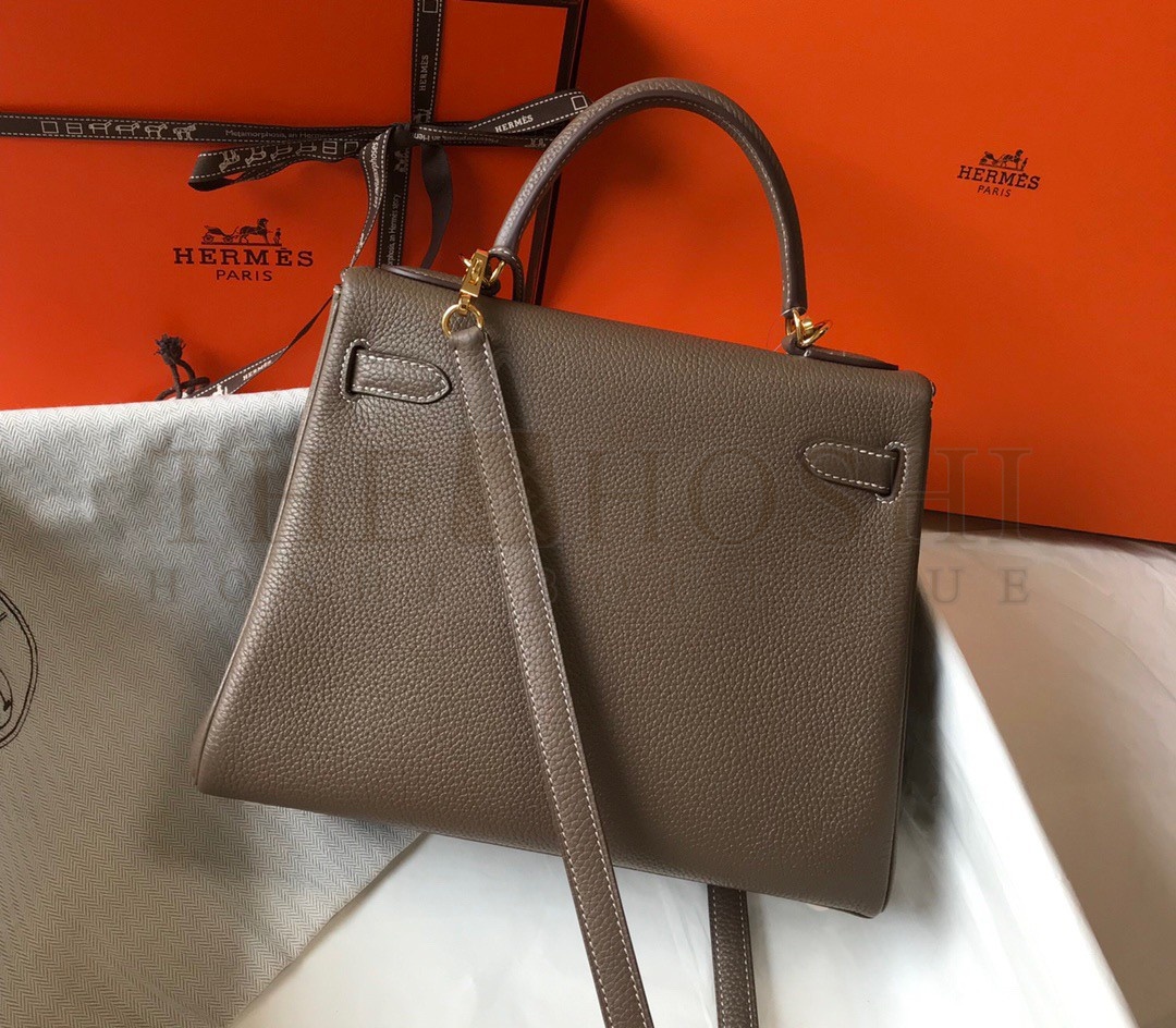 H**me5 Kelly 25cm Retourne Bag in Taupe Clemence Leather GHW Master Quality