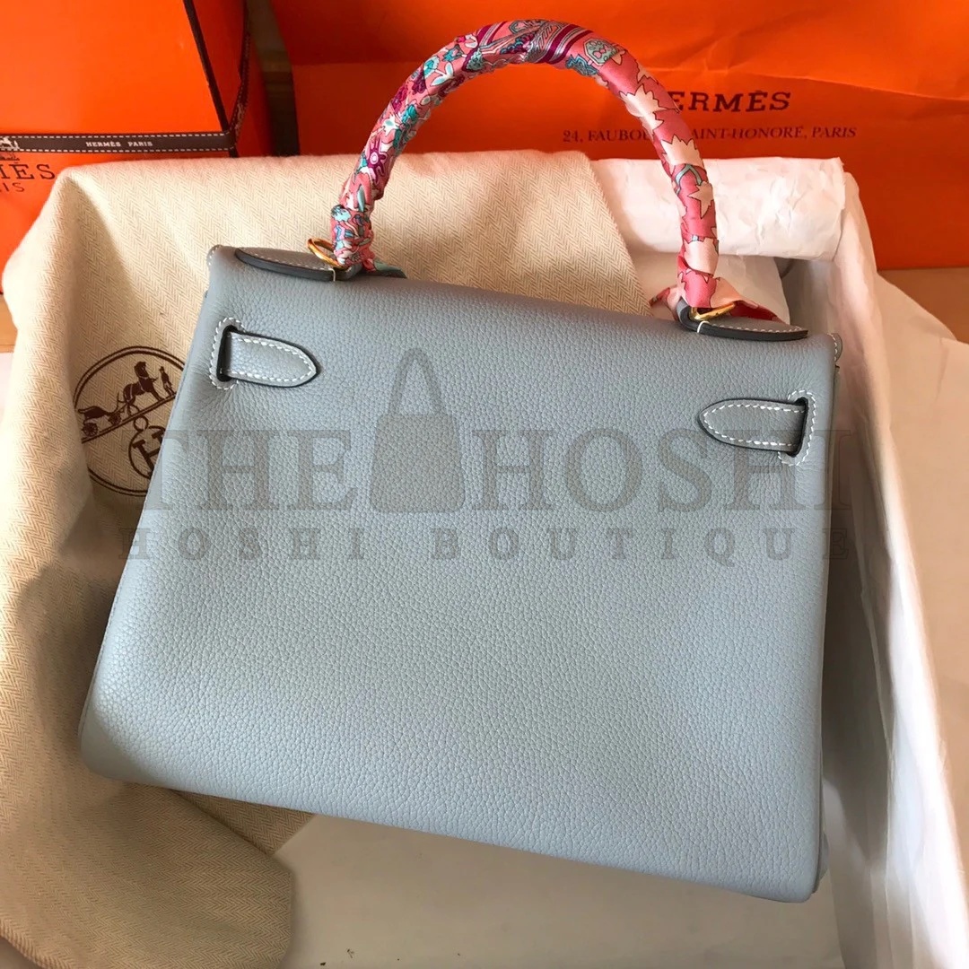 H**me5 Kelly Retourne 28 Handmade Bag In Blue Lin Clemence Leather Master Quality