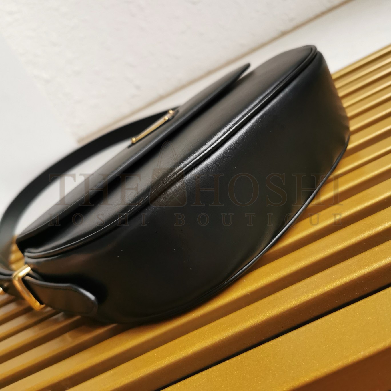 Pra*a Arque Shoulder Bag with Flap in Black Leather Master Quality