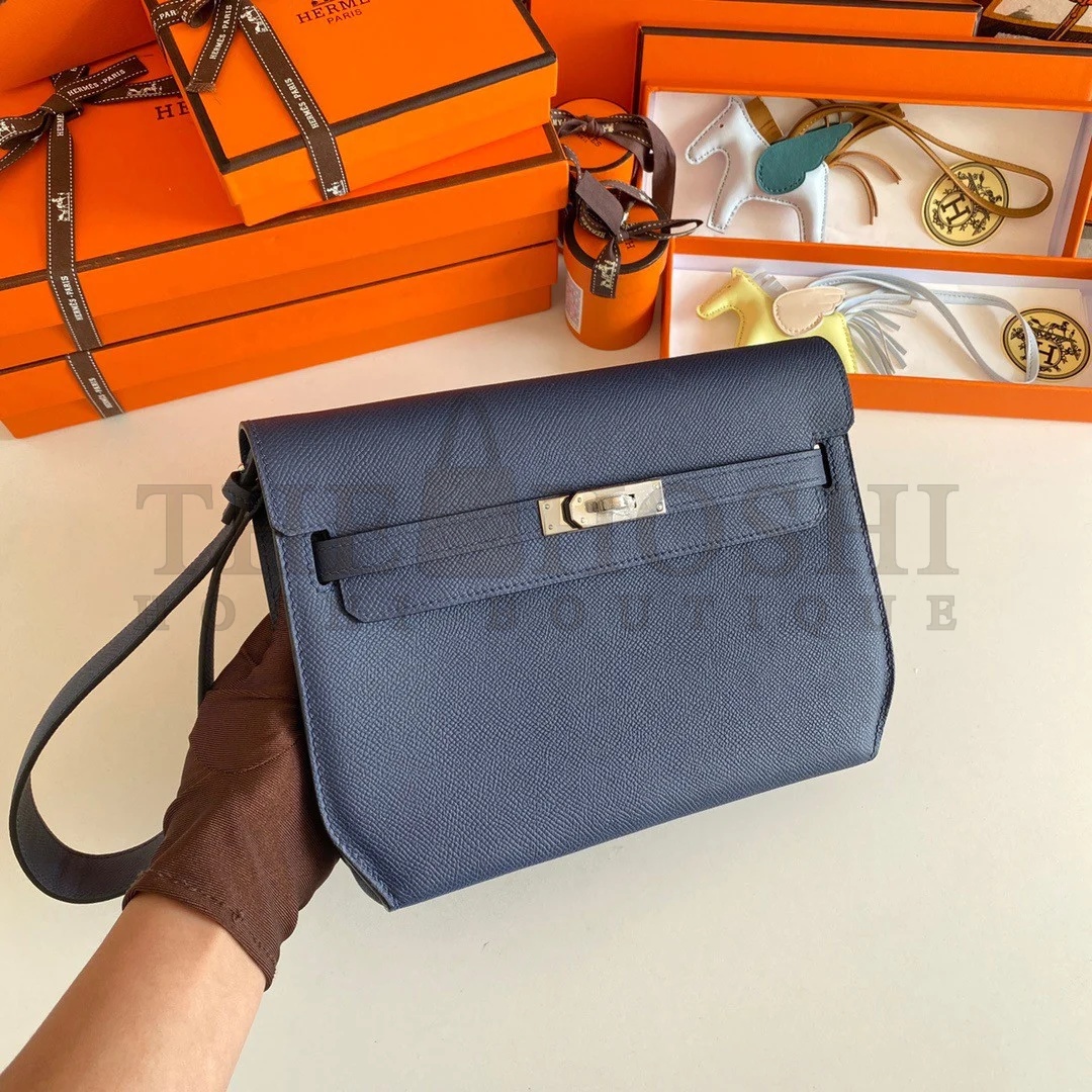 H**me5 Kelly Depeches 25 Pouch in Blue Saphir Epsom Calfskin Master Quality