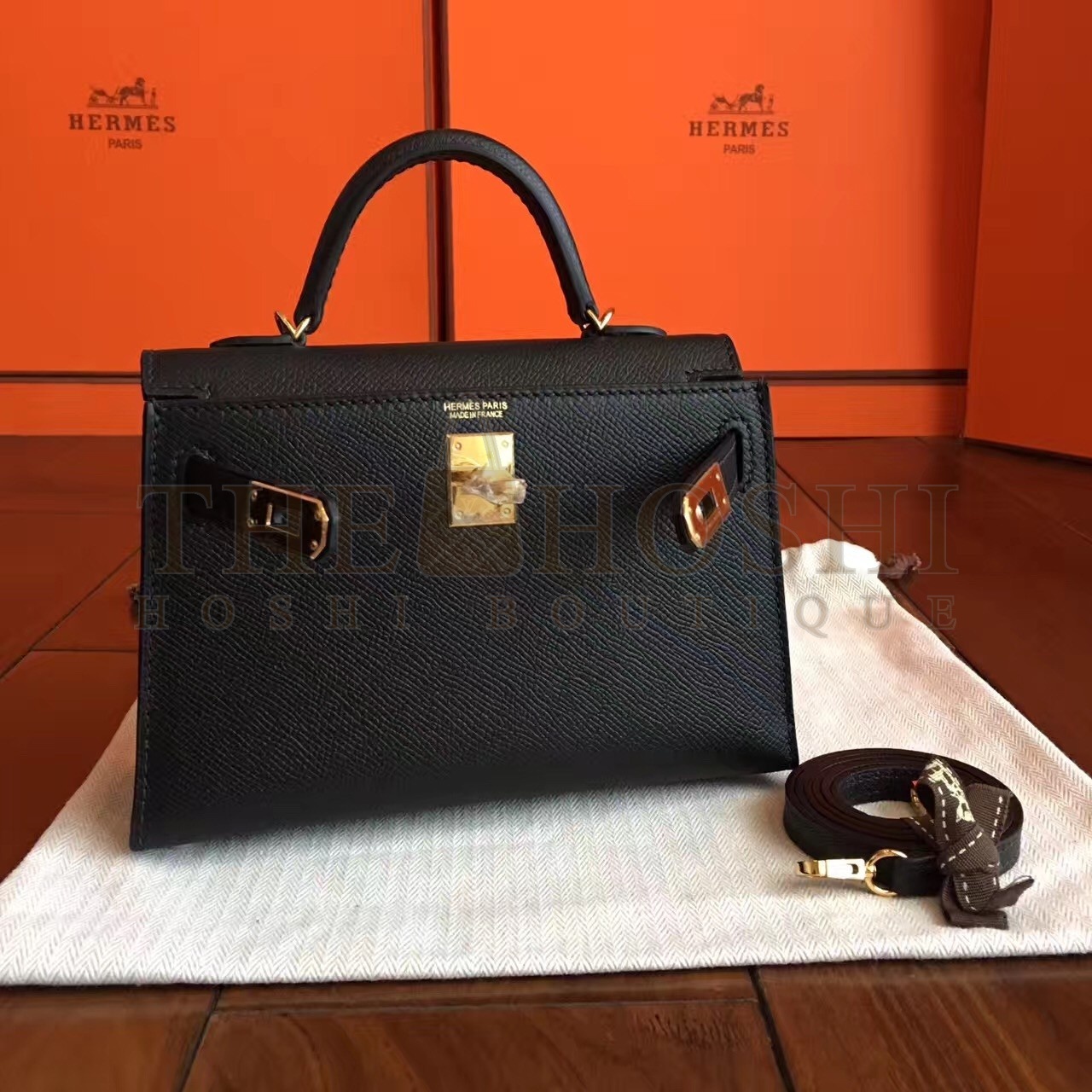 H**me5 Black Epsom Kelly Mini II Handmade Bag Master Quality