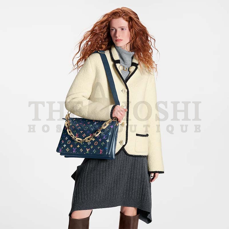 L0vis Vvtt0n LV Women Coussin MM Handbag Navy Blue Lambskin Leather Master Quality