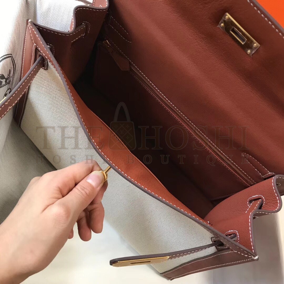 H**me5 Kelly 32cm Sellier Bag In Canvas With Barenia Leather Master Quality