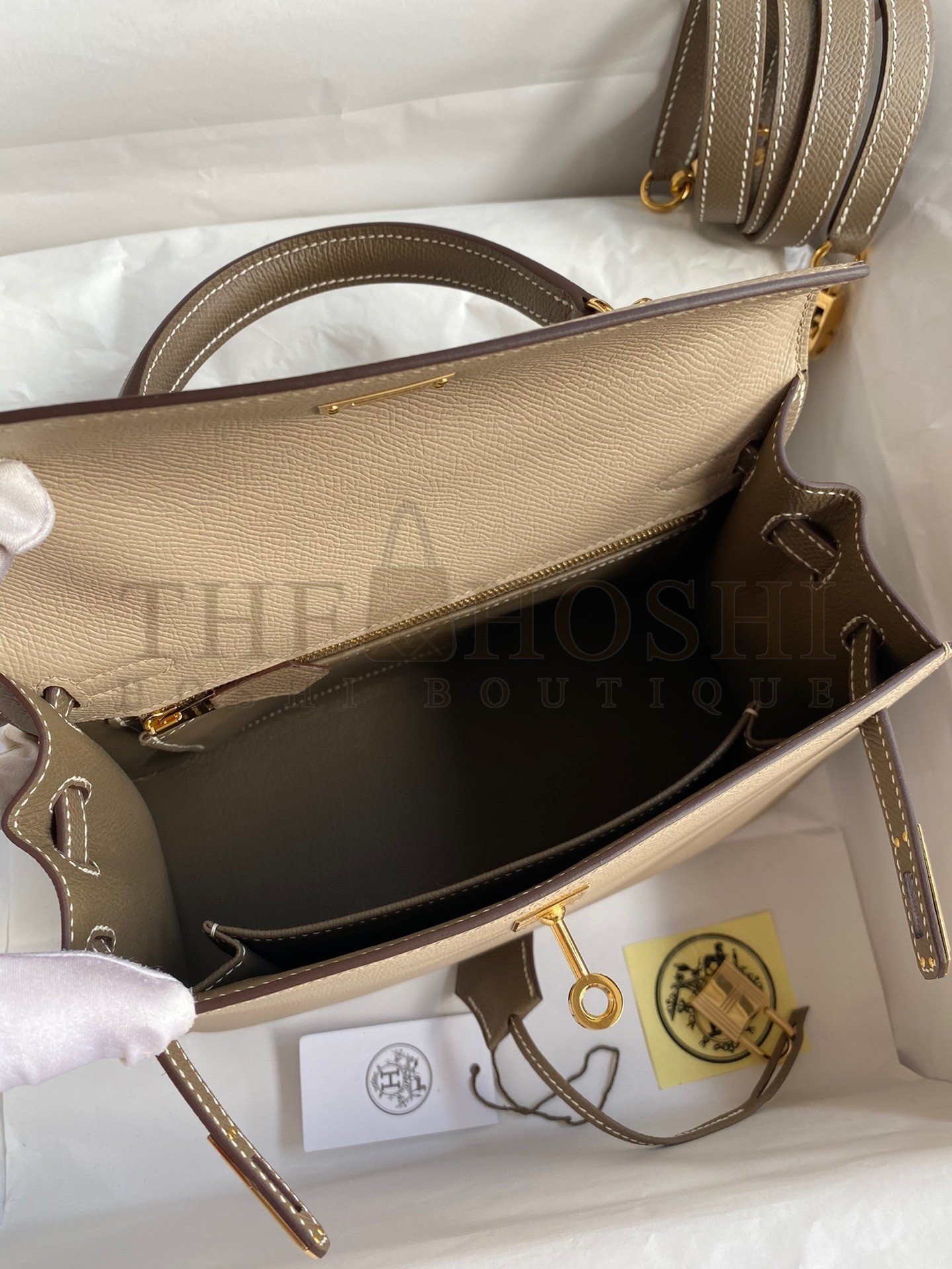 H**me5 Kelly Sellier 25 Bicolor Bag in Trench and Taupe Epsom Calfskin Master Quality