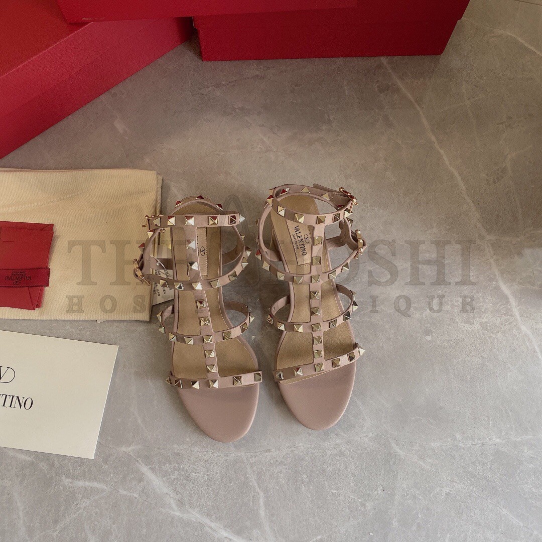 Va1e*ntin0 Rockstud Ankle Strap Sandals 60mm In Poudre Calfskin Master Quality