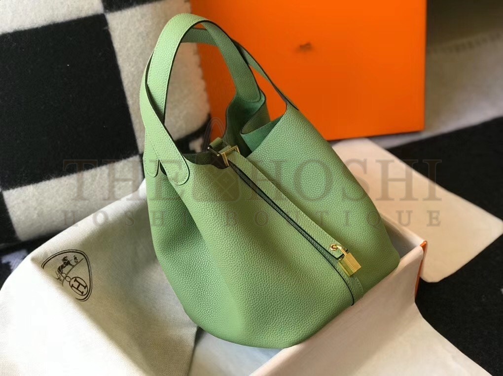 H**me5 Vert Criquet Picotin Lock MM 22cm Handmade Bag Master Quality