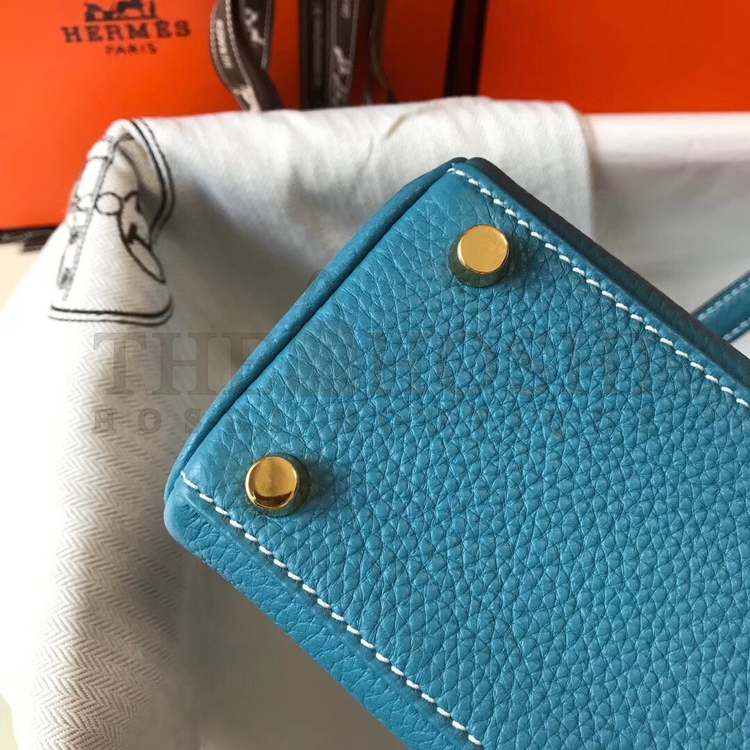 H**me5 Mini Kelly 20cm Bag In Blue Jean Clemence Leather Master Quality
