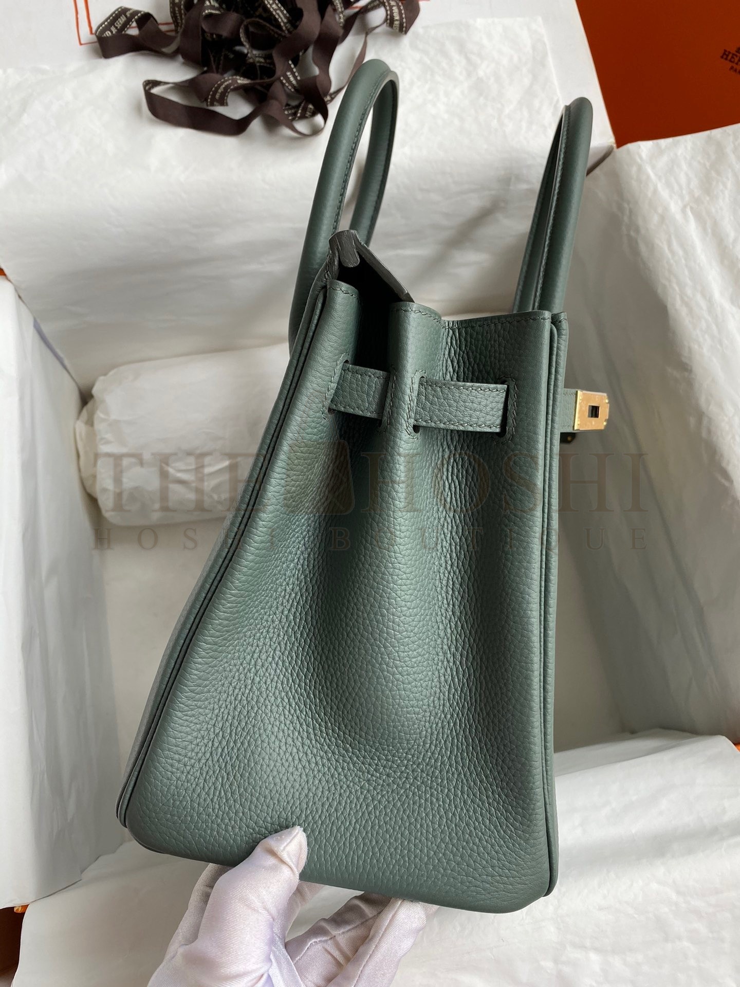 H**me5 Birkin 30 Retourne Handmade Bag In Vert Amande Clemence Leather Master Quality