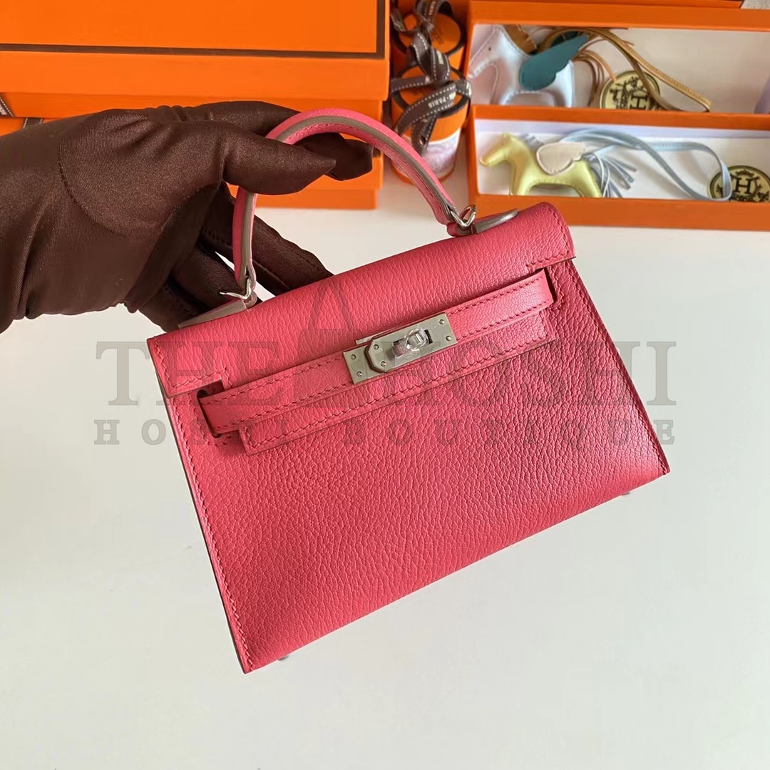 H**me5 Women Mini Kelly 20 Bag Epsom Leather Silver Hardware-Rose Master Quality