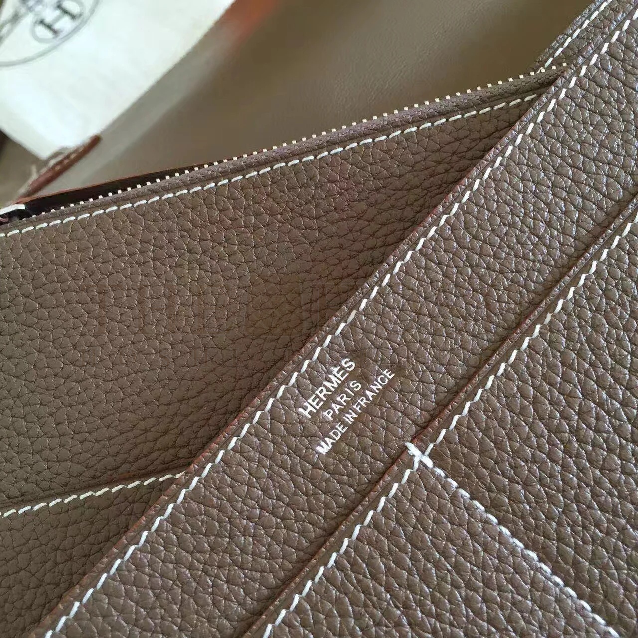H**me5 Dogon Duo Wallet in Taupe Clemence Leather Master Quality