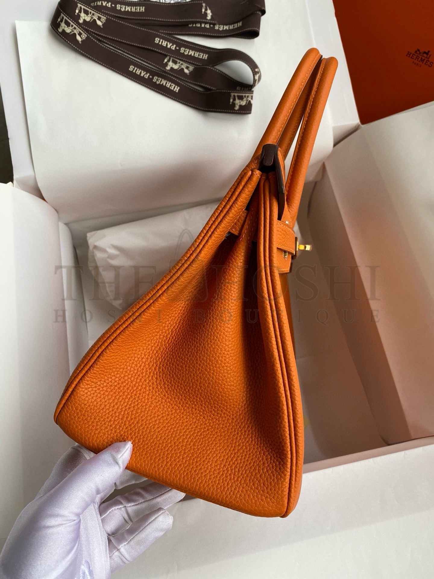 H**me5 Birkin 35 Retourne Handmade Bag in Orange Clemence Leather Master Quality