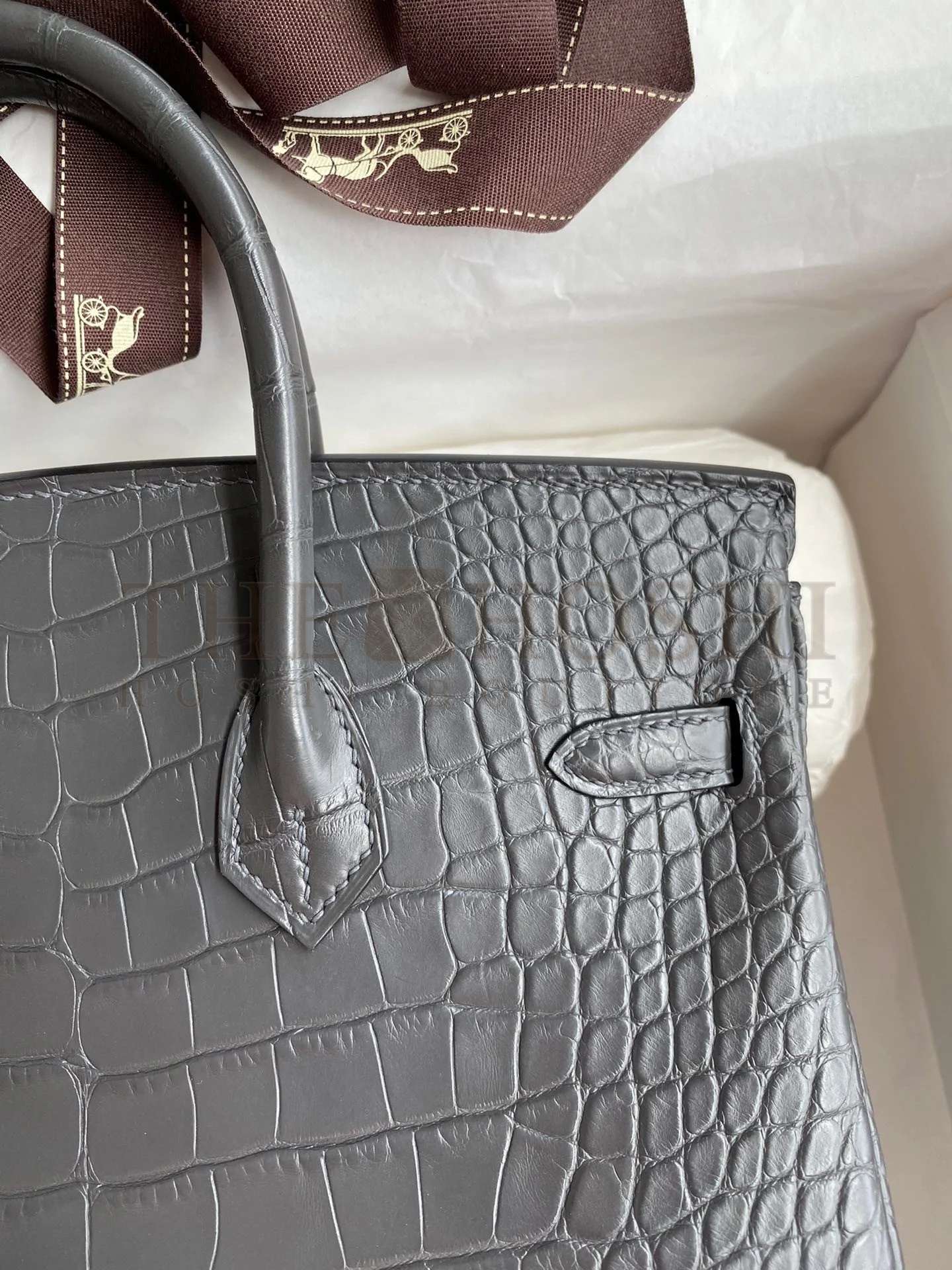 H**me5 Birkin 25 Retourne Handmade Bag In Graphite Matte Alligator Leather Master Quality