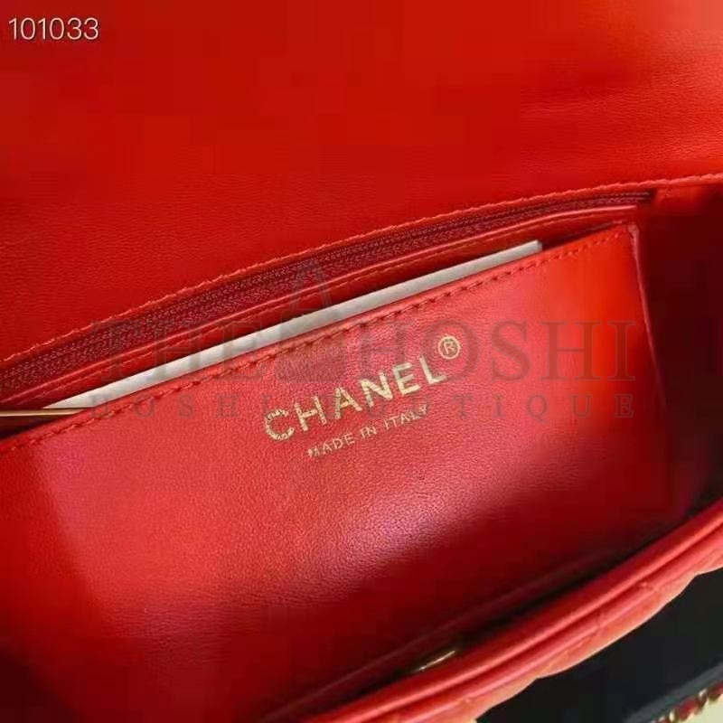 Ch**el Women Mini Flap Bag with Top Handle Grained Calfskin Gold-Tone Metal Red Master Quality