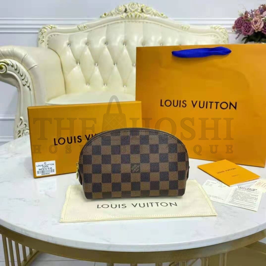L0vis Vvtt0n LV Women Cosmetics Pouch Damier Coated Canvas Golden Brass Master Quality