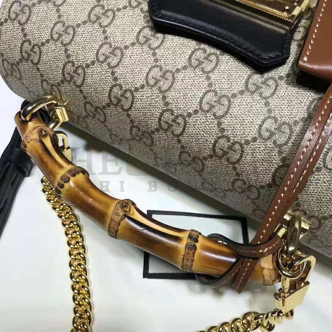 Gvc*1 GG Women Padlock GG Small Bamboo Shoulder Bag in Beige/Ebony GG Svp*me Canvas Master Quality