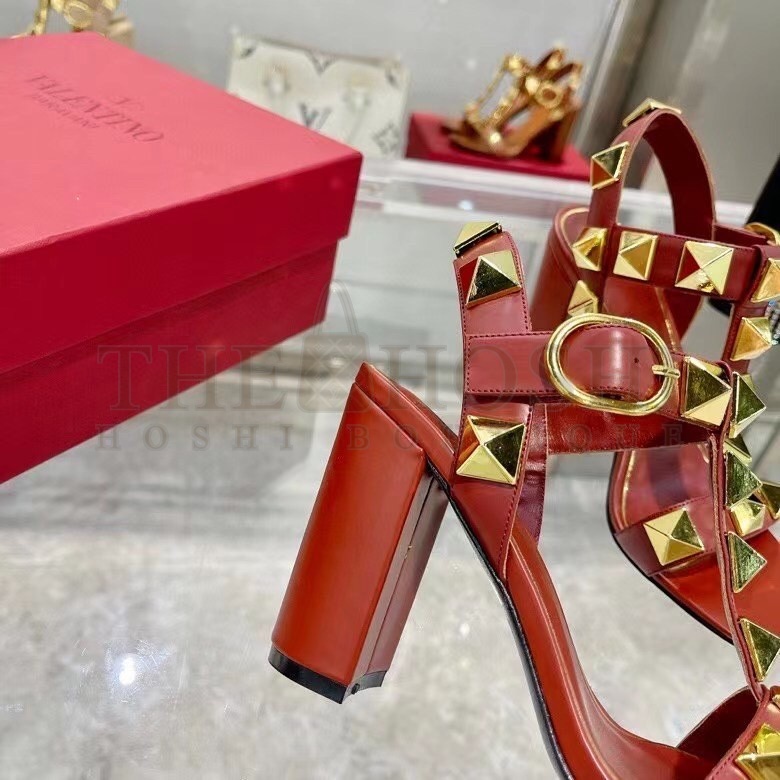 Va1e*ntin0 Roman Stud Sandals 90mm In Red Calfskin Master Quality
