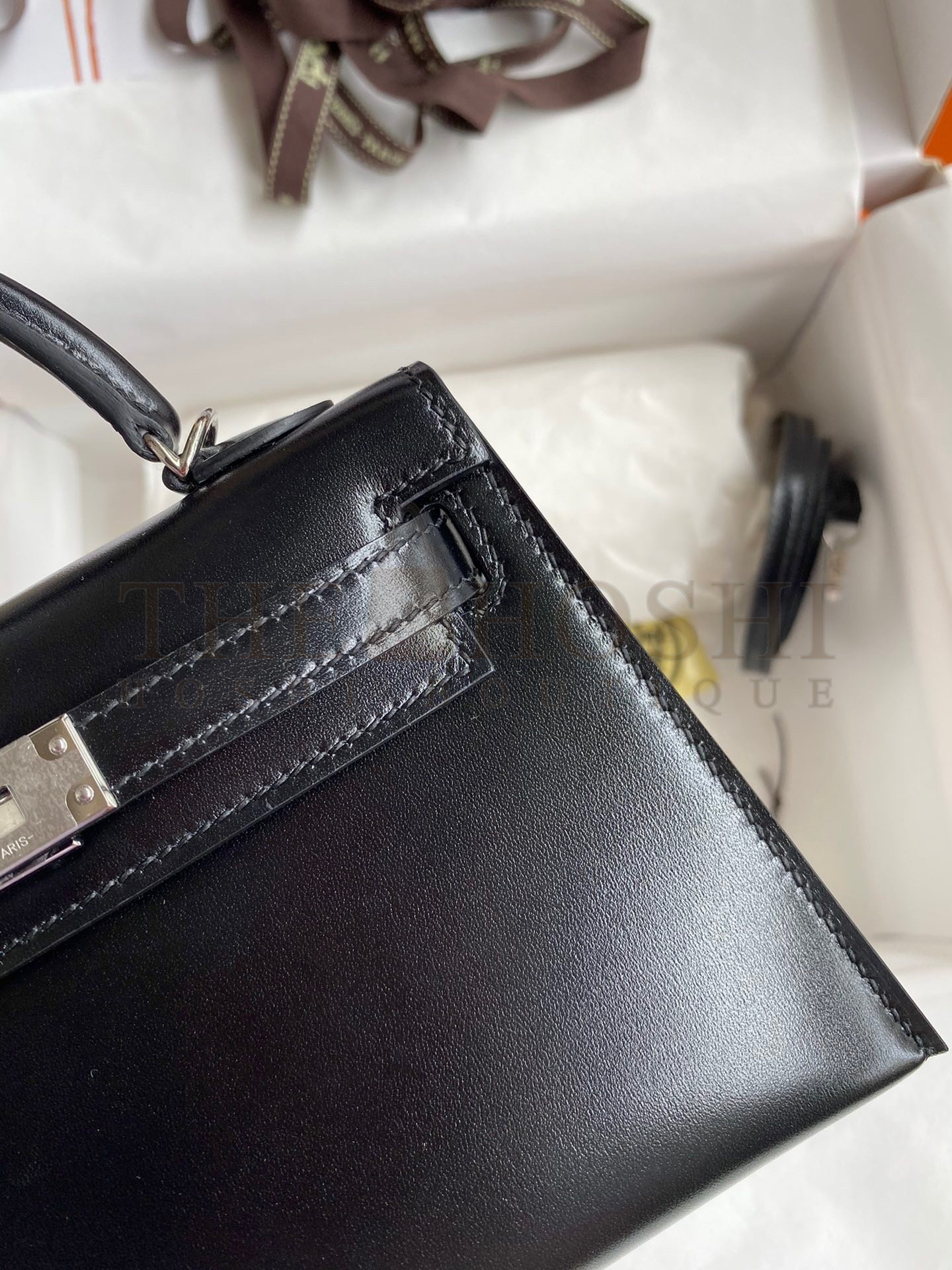H**me5 Kelly Mini II Sellier Handmade Bag In Black Box Calfskin Master Quality