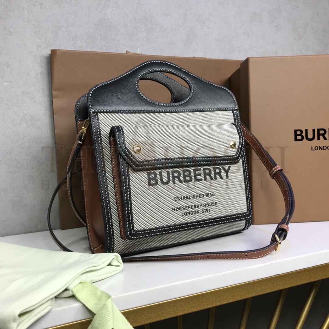Bv*b*rry Pocket Bag - Canvas and Leather Trim 26.5x23x6 CM Master Quality