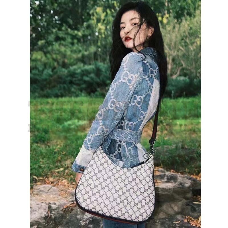 Gvc*1 Women GG Attache Large Shoulder Bag Beige Blue GG Svp*me Canvas Master Quality