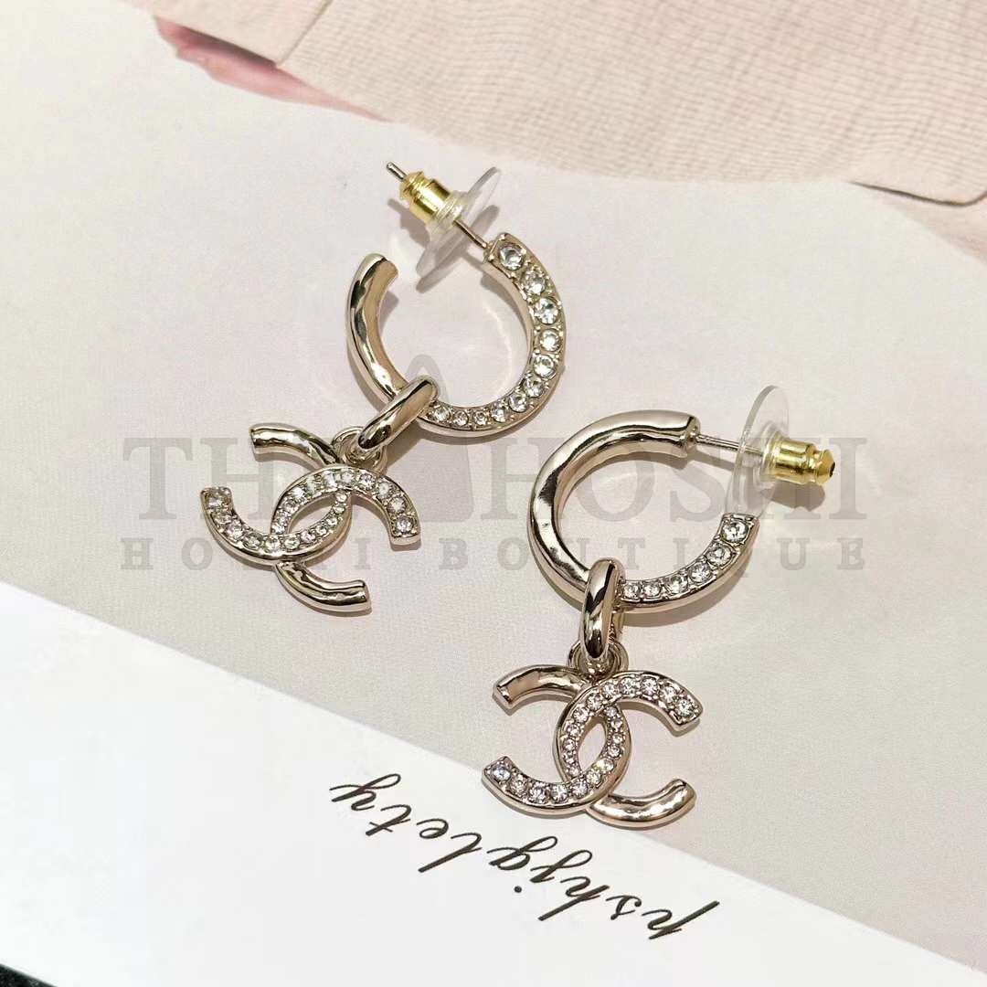 Ch**el Women CC Pendant Earrings Metal Strass Gold Crystal Master Quality