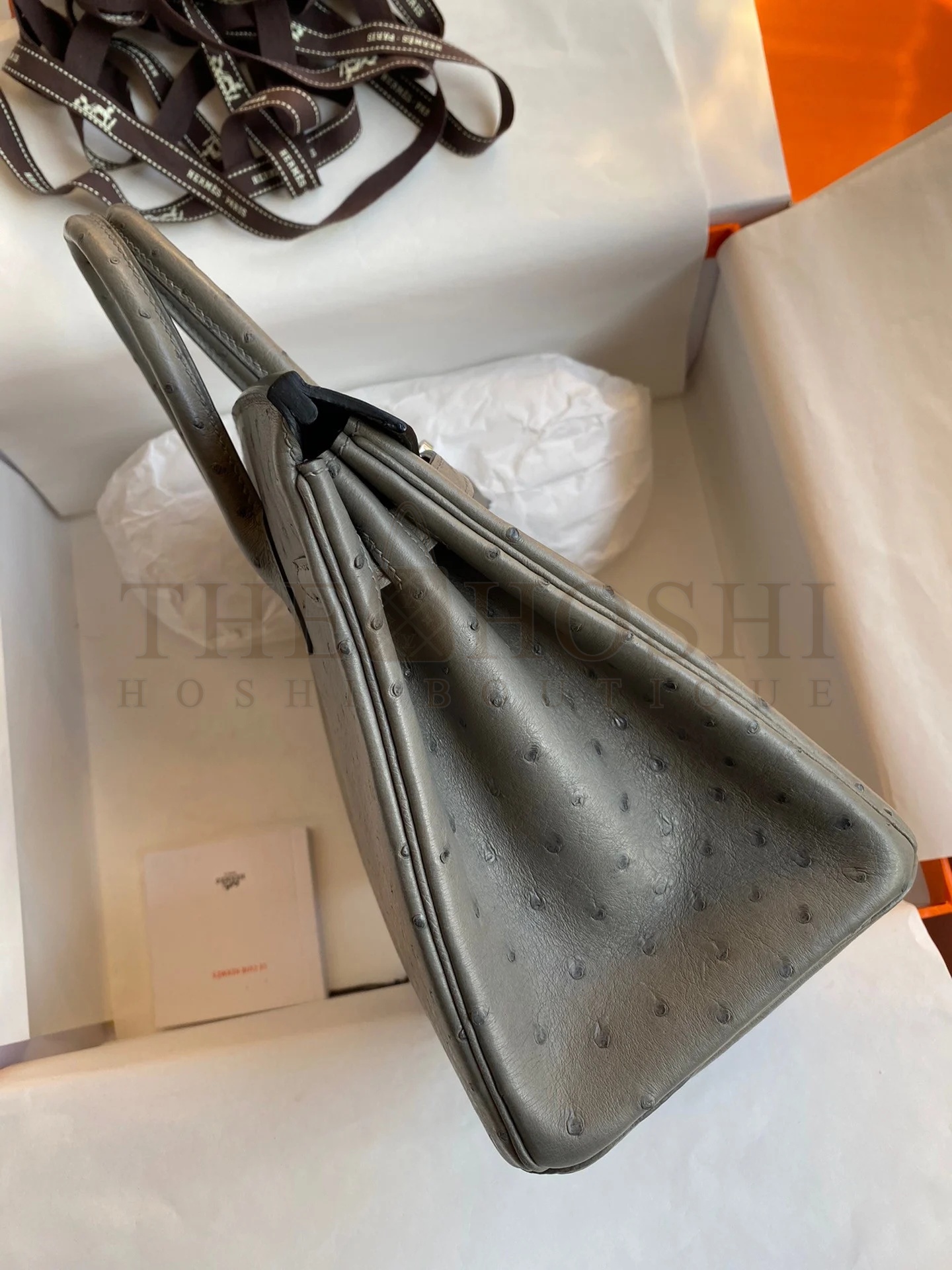 H**me5 Birkin 25 Retourne Handmade Bag In Gris Tourterelle Ostrich Leather Master Quality
