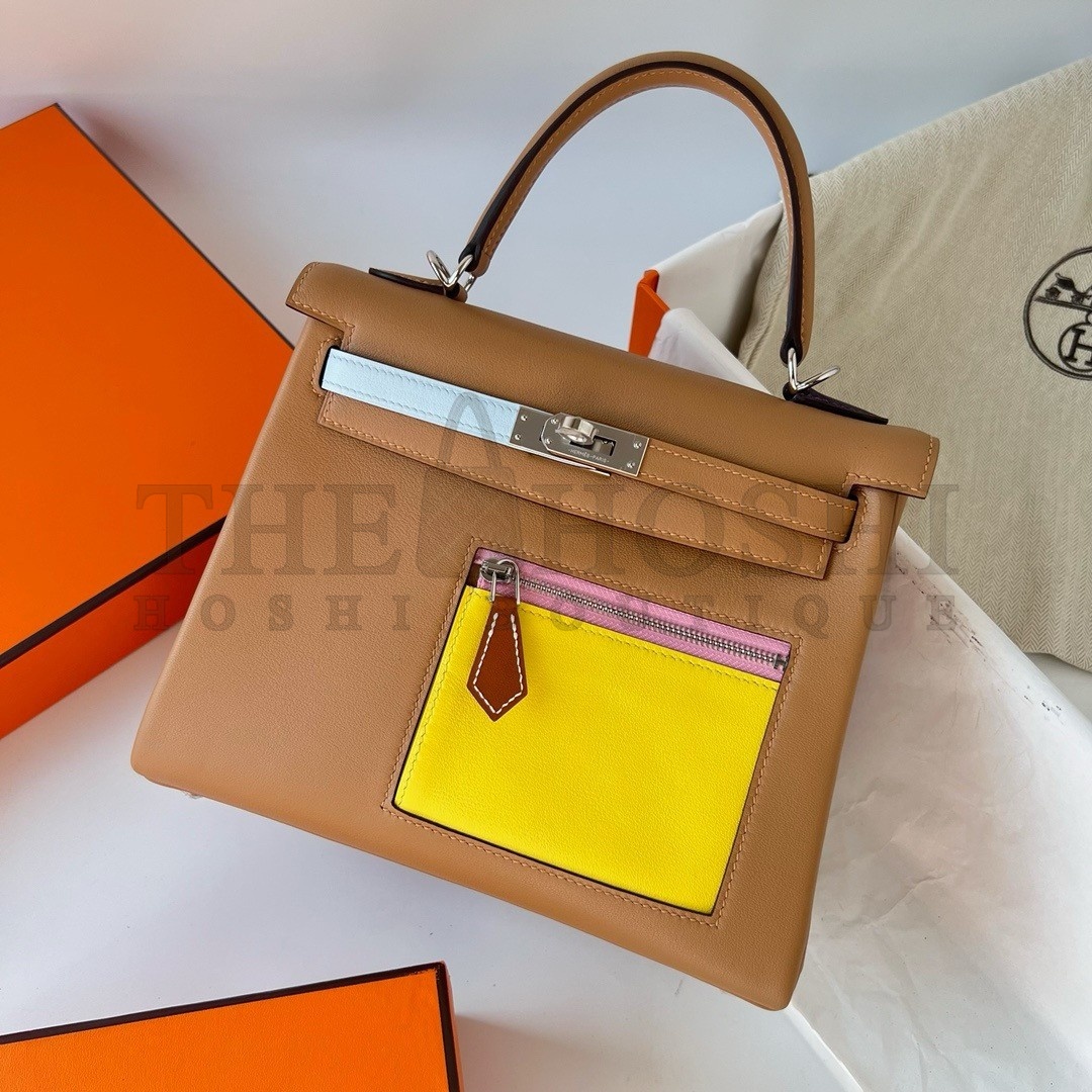 H**me5 Kelly Colormatic 25 Handmade Bag in Chai Swifit Leather Master Quality