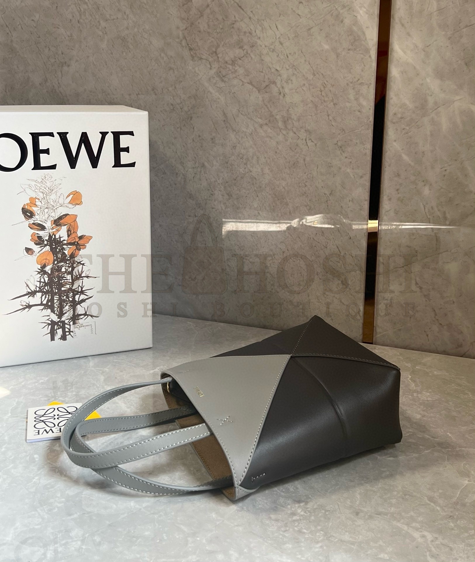 L0ew* Mini Puzzle Fold Tote Bag in Grey/Dark Grey Calfskin Master Quality