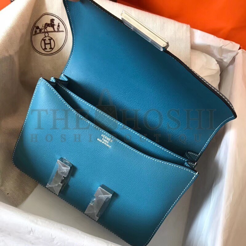 H**me5 Epsom Constance 24cm Blue Jean Handmade Bag Master Quality