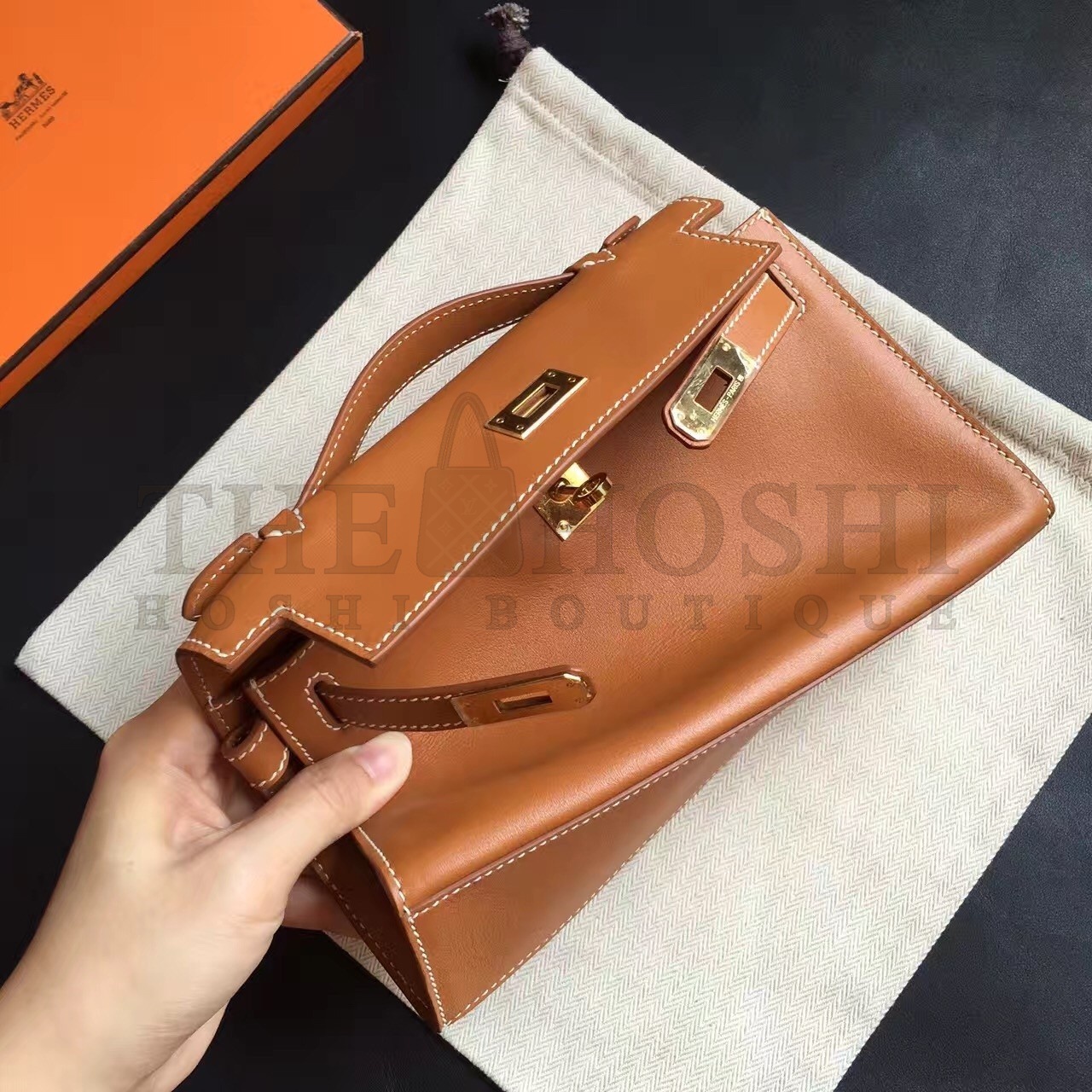 H**me5 Gold Kelly Pochette Swift Handmade Bag Master Quality