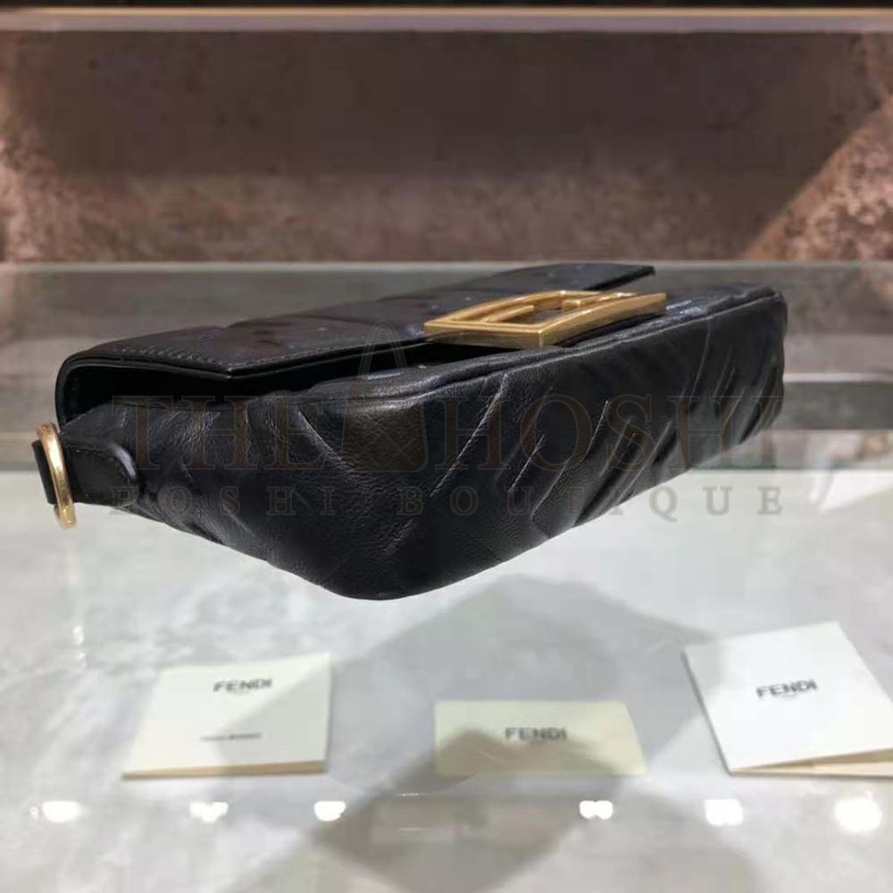 F**di Women Iconic Mini Baguette Black Leather Bag Master Quality