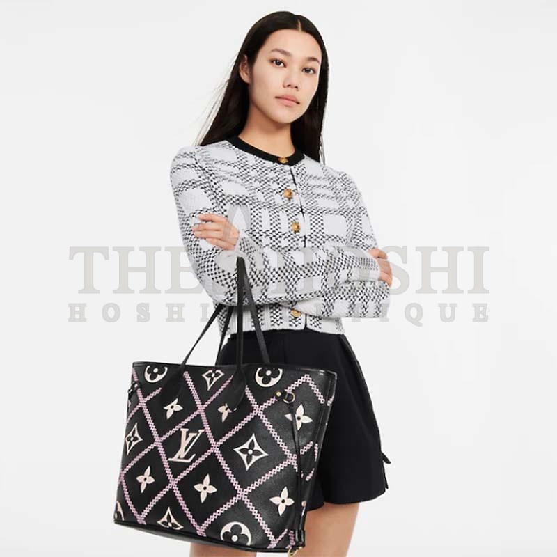 L0vis Vvtt0n LV Women Neverfull MM Tote Black Pink Grained Cowhide Leather Master Quality
