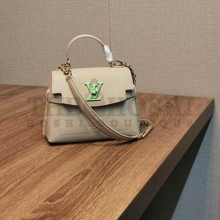 L0vis Vvtt0n LV Women Lockme Ever Mini Handbag Greige Grained Calf Leather Master Quality
