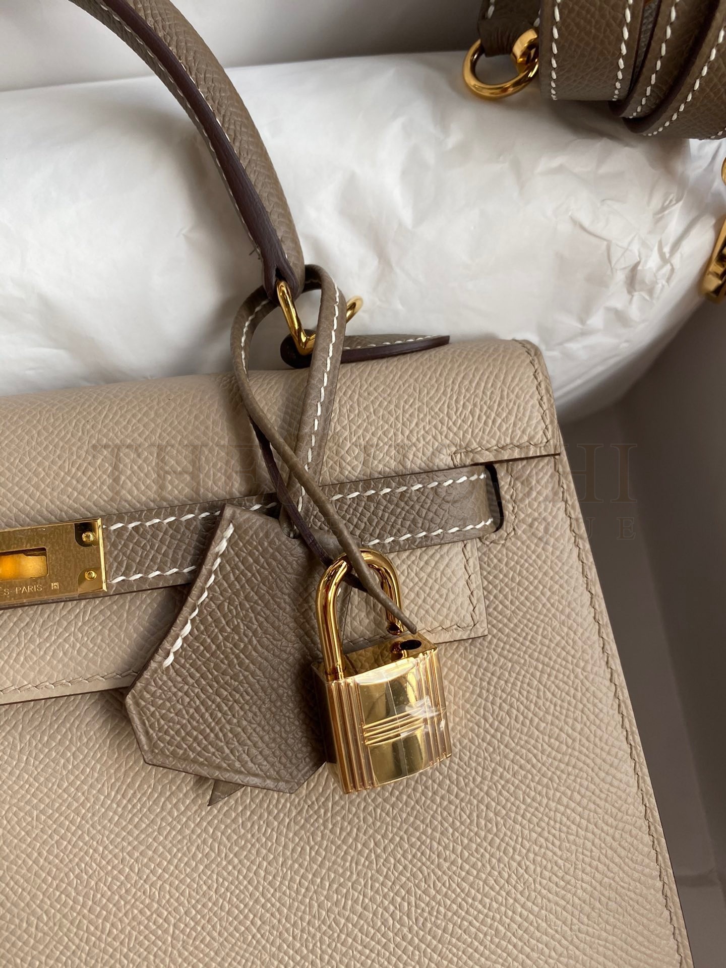 H**me5 Kelly Sellier 25 Bicolor Bag in Trench and Taupe Epsom Calfskin Master Quality