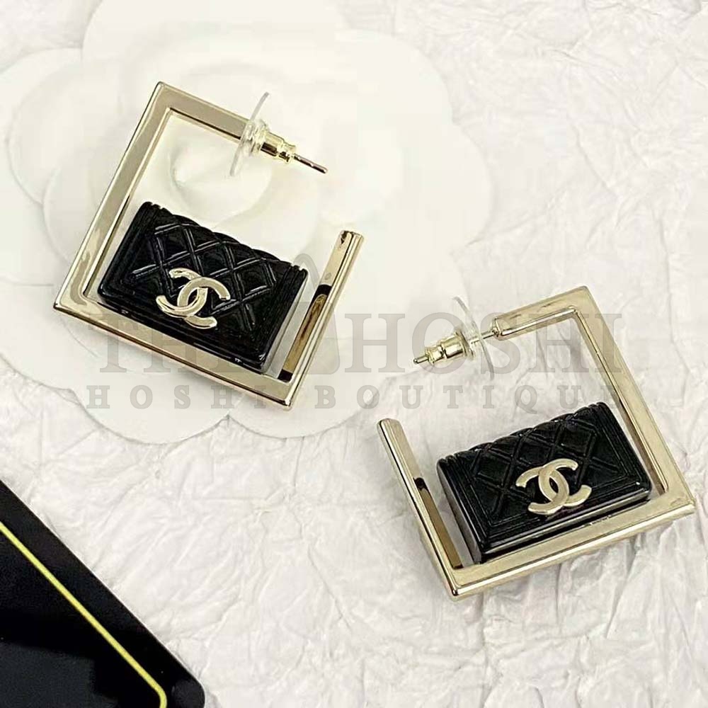 Ch**el Women Hoop Earrings in Metal and Resin-Black Master Quality