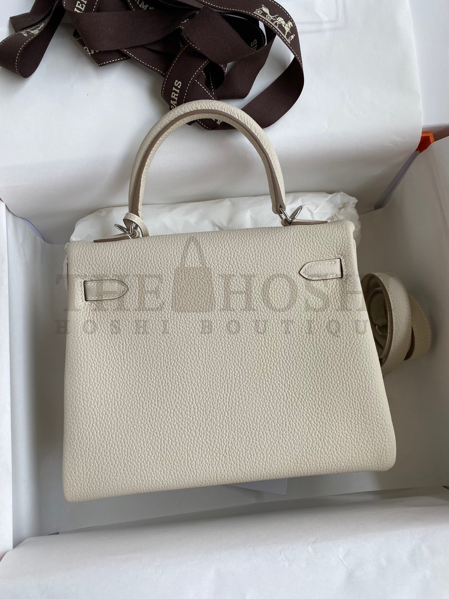 H**me5 Kelly Retourne 25 Handmade Bag In Craie Clemence Leather Master Quality