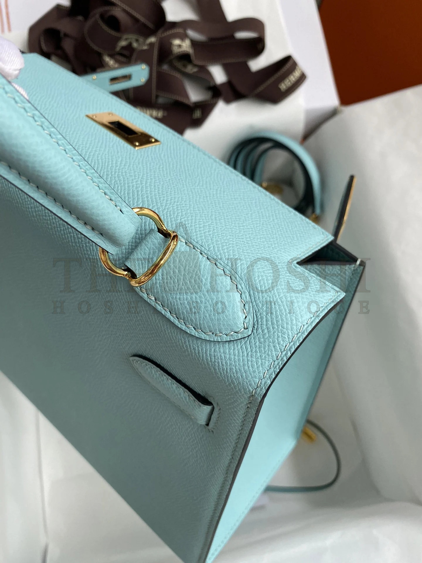 H**me5 Kelly Sellier 32 Handmade Bag Blue Atoll Black Epsom Calfskin Master Quality