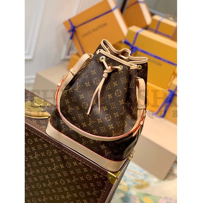 L0vis Vvtt0n LV Women Noé Bucket Bag Brown Monogram Coated Canvas Cowhide Leather Master Quality