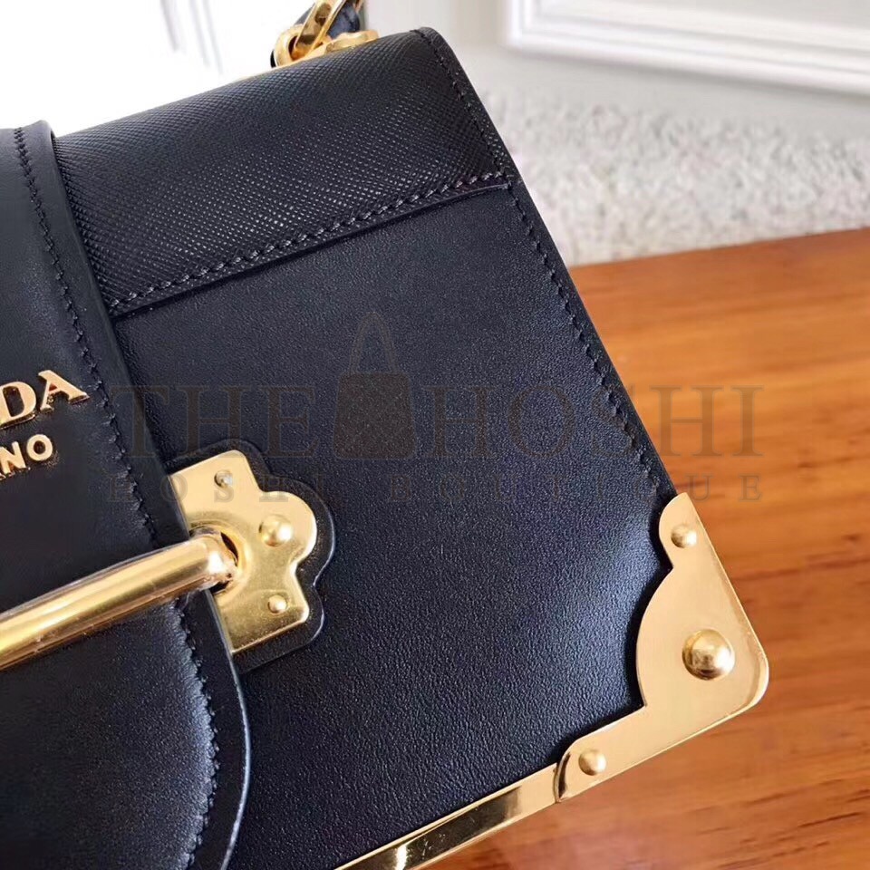 Pra*a Cahier Shoulder Bag In Black Leather Master Quality