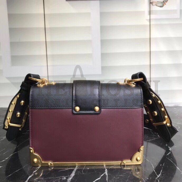 Pra*a Cahier Shoulder Bag In Bordeaux/Black Leather Master Quality