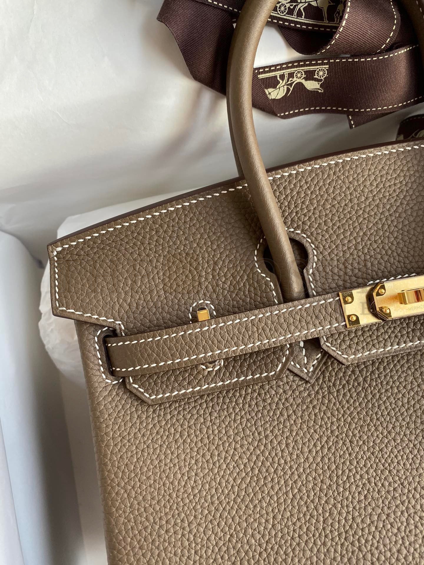 H**me5 Birkin 25 Retourne Handmade Bag In Taupe Clemence Leather Master Quality