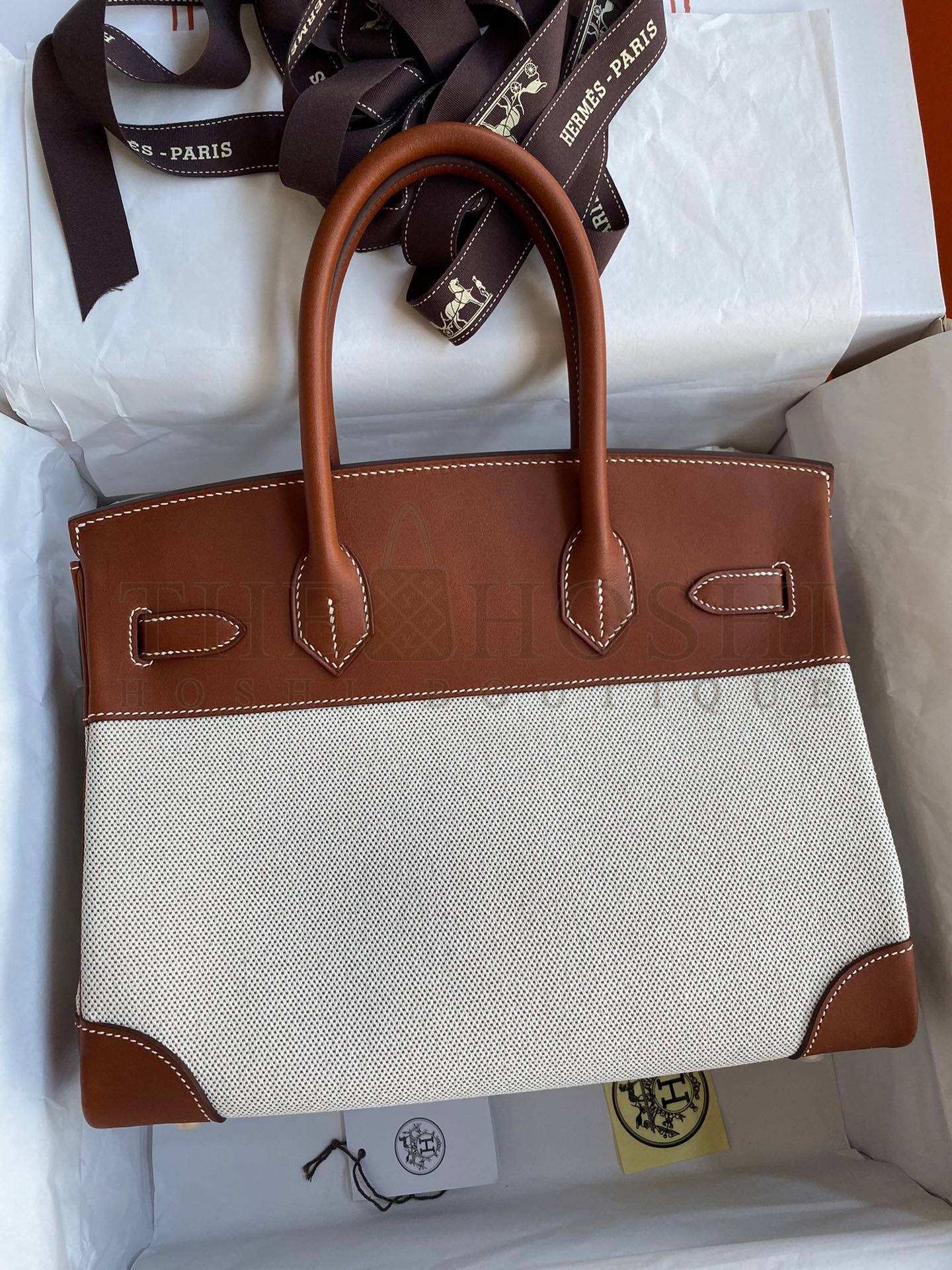 H**me5 Birkin 30 Handmade Bag In Toile &amp; Gold Swift Leather Master Quality