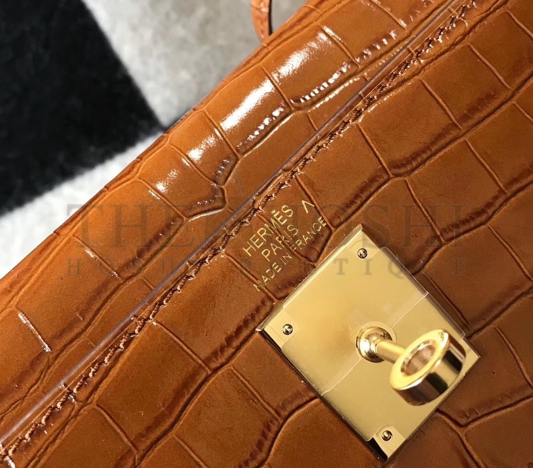 H**me5 Kelly 25 cm Bag In Brown Embossed Crocodile Master Quality