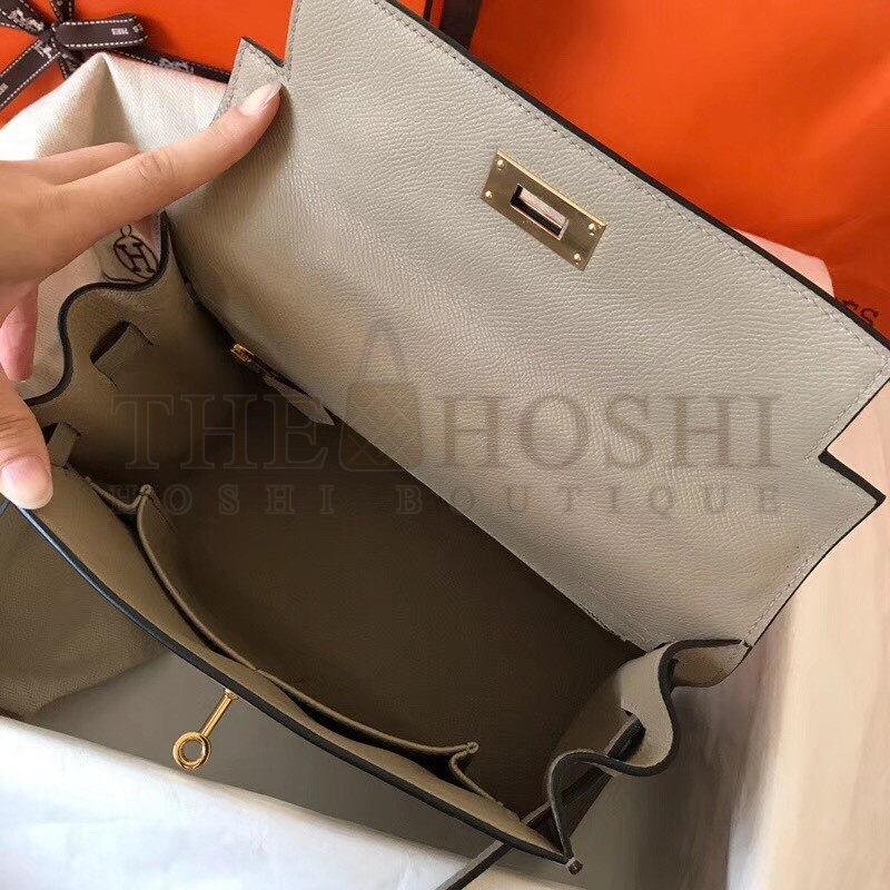 H**me5 Tourterelle Epsom Kelly 28cm Handmade Bag Master Quality