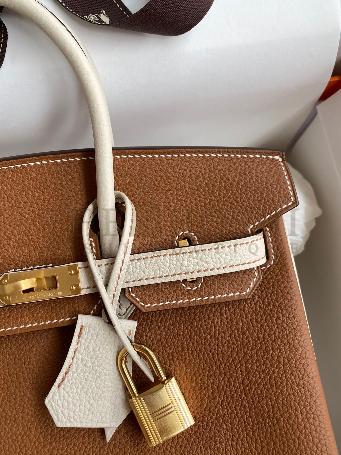 H**me5 HSS Birkin 25 Bicolor Bag in Gold and Craie Clemence Leather Master Quality