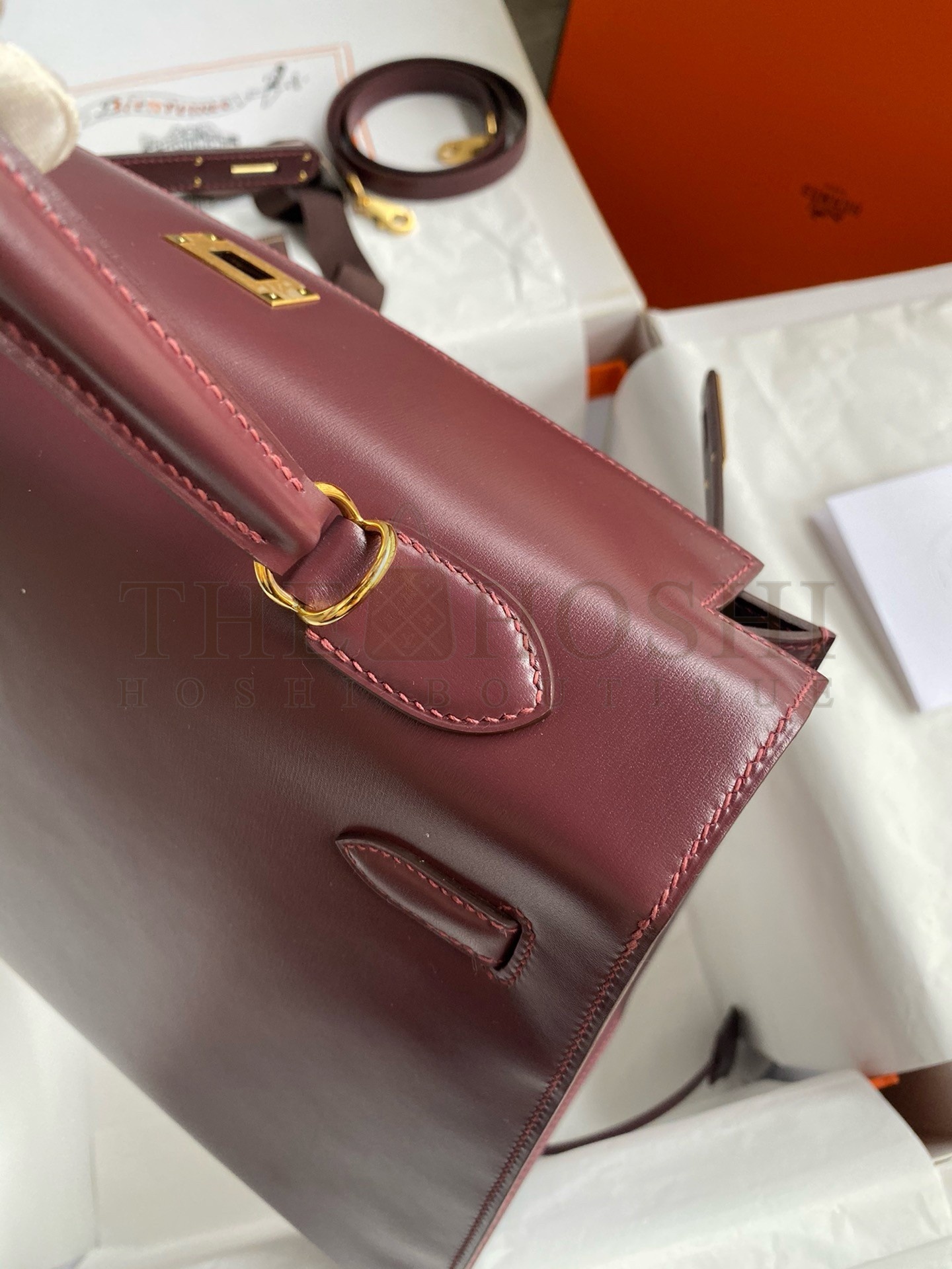 H**me5 Kelly Sellier 35 Handmade Bag In Bordeaux Box Calfskin Master Quality