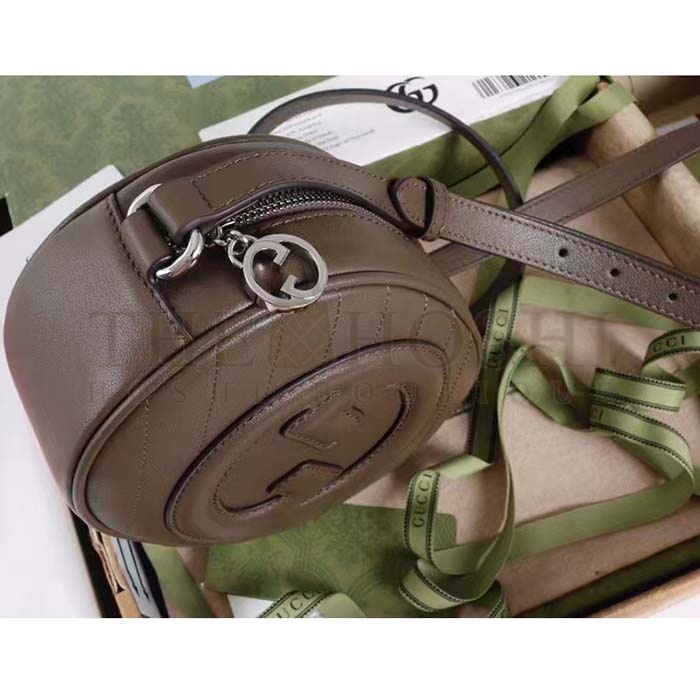 Gvc*1 Women GG Blondie Mini Shoulder Bag Brown Leather Round Interlocking G Patch Master Quality